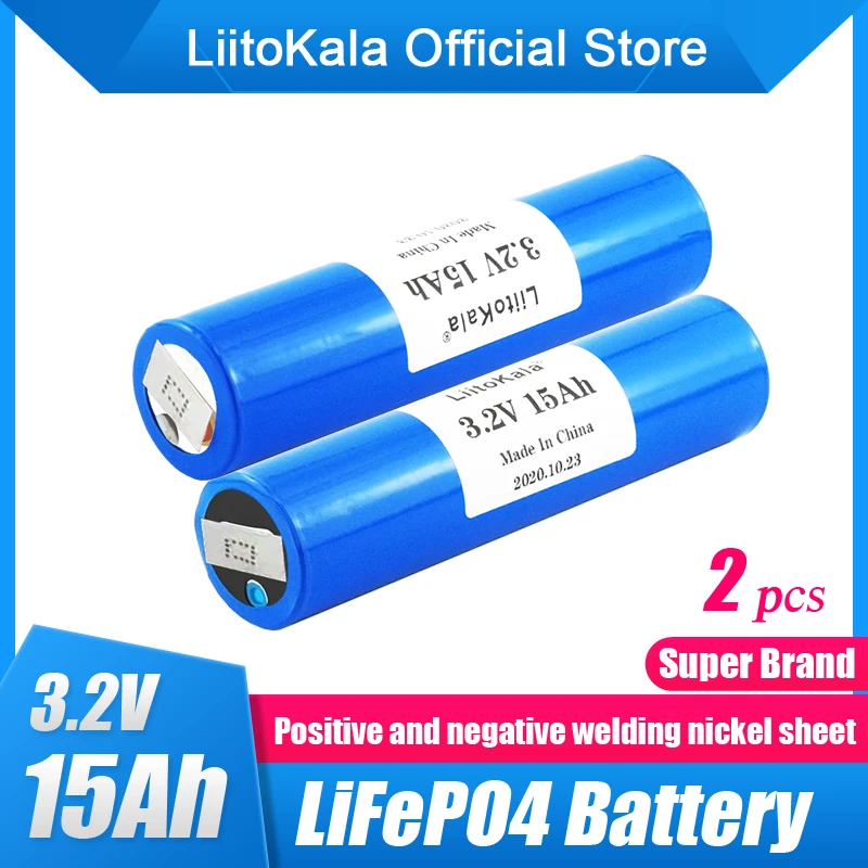 

2pcs LiitoKala 3.2V 15Ah 33140 lifepo4 battery 15000mAh diy 12v 24v Electric bicycle/scooter solar lights e-bike Battery pack