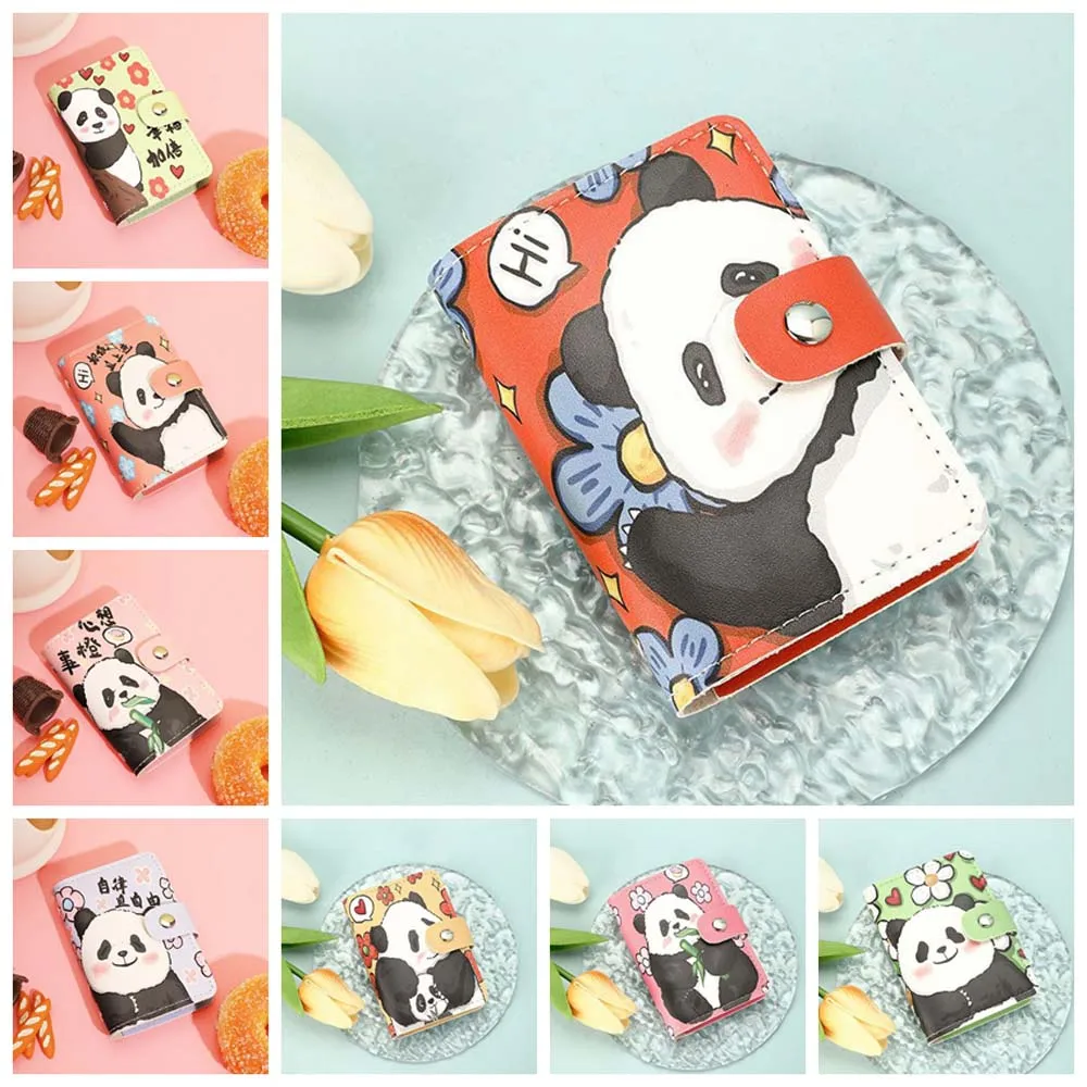 Card Cover Case Cartoon Panda Card Bag Short Fold Wallet Cash Clip Panda Wallet Business Card Holder PU Leather Panda Coin Purse