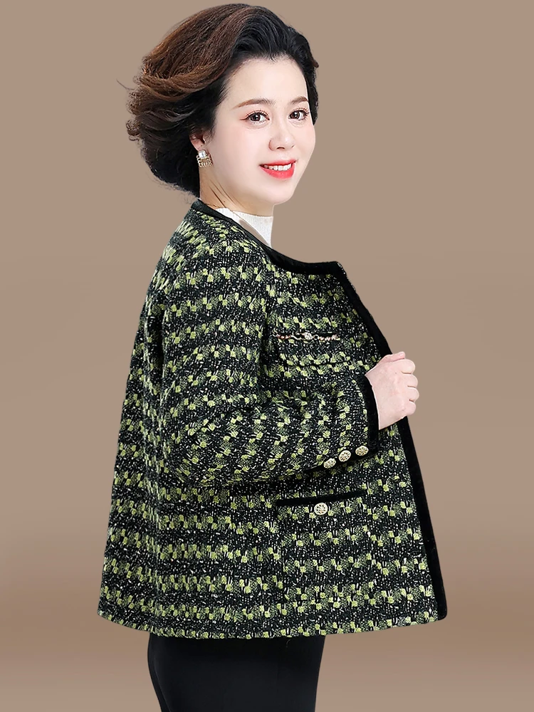 

Ele Middle-Aged Women's Jaet Faionable Spring Autumn High-End Lady Mom Clothes Loose Fit Open Cardigan Korean Sle