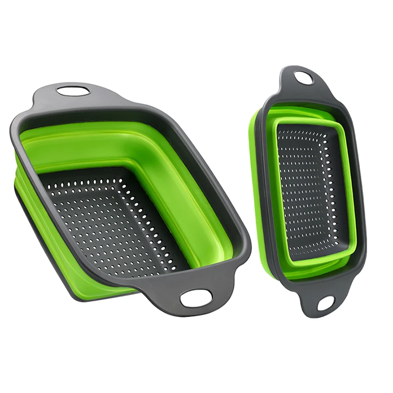 

Silicone Folding Drainer Basket Fruit Vegetable Foldable Colander Kitchen Strainer for Food Pasta Kitchenware Drain Device Green