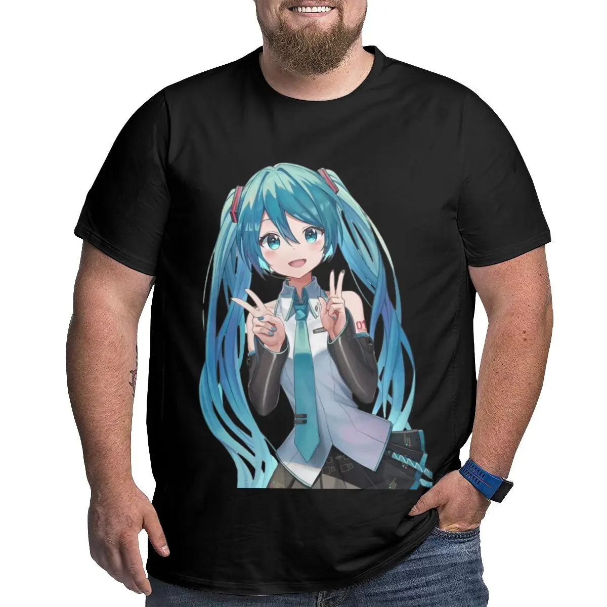 Oversized Men's Short Sleeve T-Shirt Hatsune Miku Comfortable and Stylish Everyday Tee for Summer and Beyond