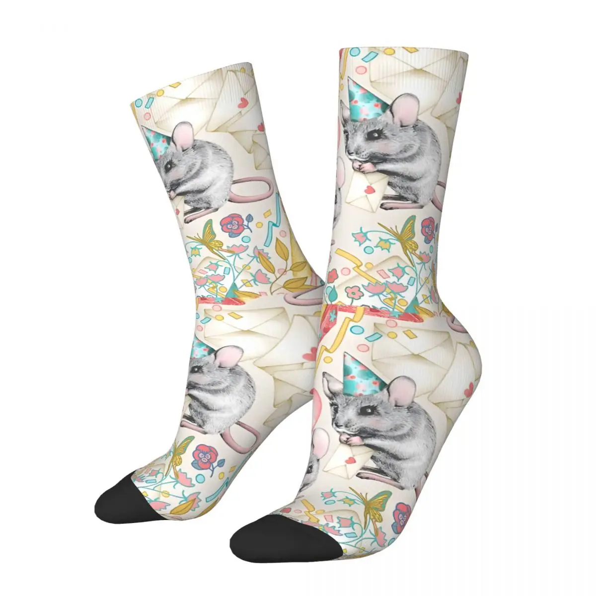 Funny Men's Socks Mouse House Garden Party Vintage Harajuku Street Style Casual Pattern Crew Crazy Sock Gift Printed