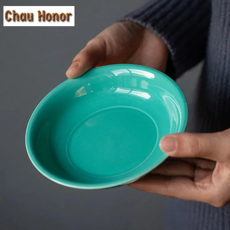 Boutique Turquoise Green Ceramic Pot Bearing Household Kung Fu Tea Trays Chinese Teapot Tray For Snack Fruit Holder Tea Ceremony