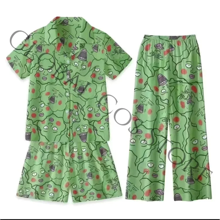 Mob Psycho 100 Ekubo Mobu Saiko Hyaku Cosplay Costume Light Green All-Over Ghost Face Print Nightgown Pajamas Short/long Pant - view 2