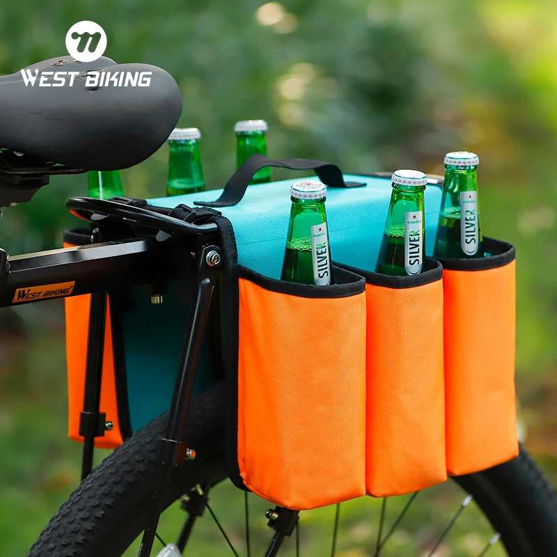 WEST BIKING Bicycle Trunk Bag Drink Thermal Cold Insulation MTB Bike Shelf Bag Multifunction Double Pannier Bag Bike Accessories