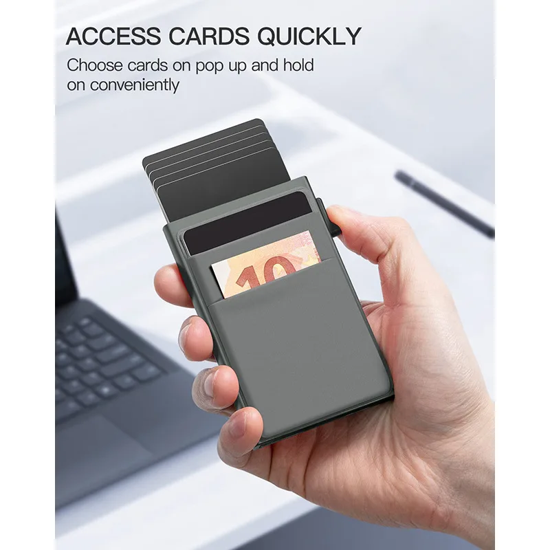 Simple Wallet Card Cover Aluminum Alloy Side Card Push Bag Automatic Large-Capacity Anti-Theft Brush Metal Box Wallet Card Clip image 4