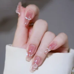 24 Uds. De uñas postizas rosas usables, puntas de Gel de gelatina, diseño de uñas postizas, mariposa, chica encantadora, uñas postizas con herramientas de uso