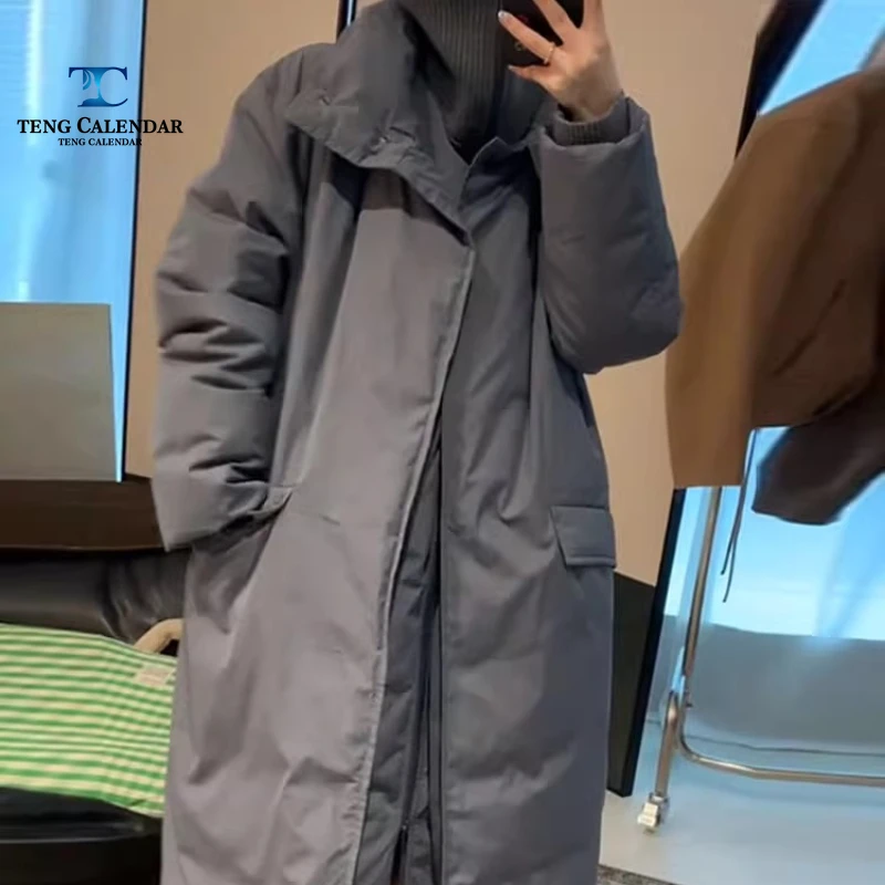European Long Down Jacket, Loose White Duck Down Liner Workwear Jacket, Women's Autumn/winter 2025 New Style