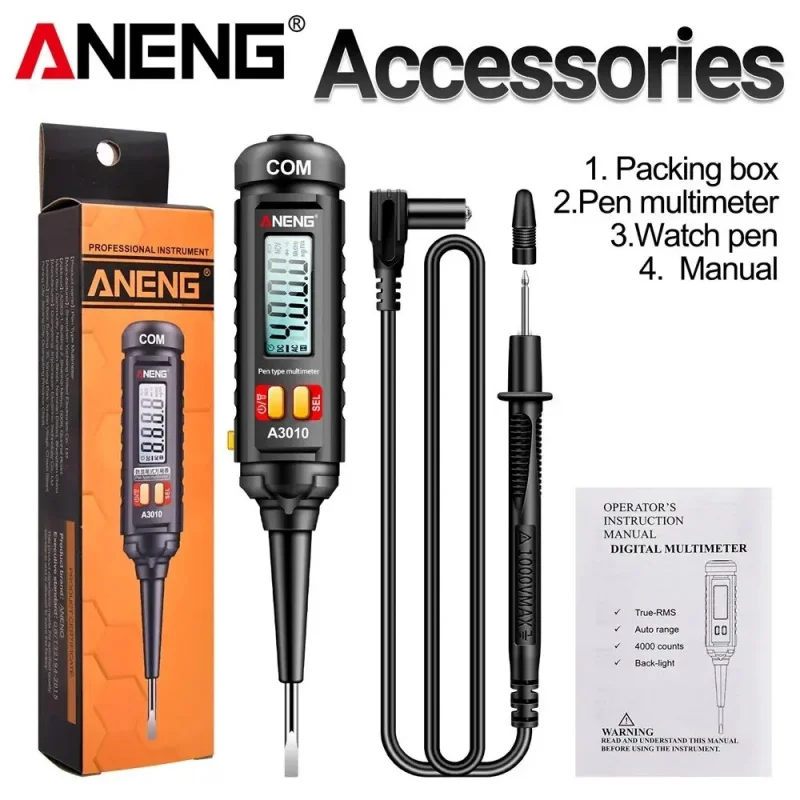 Digital Multimeter Pen Type 4000 Counts ANENG A3010 Sensing Backlight Smart Non-contact 600V AC Voltage NCV Tester Tools