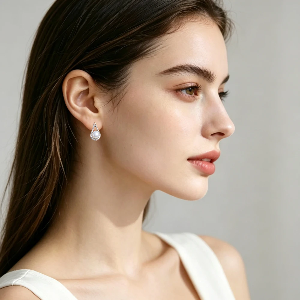FENASY Natural Freshwater Cultured White Pearl 925 Sterling Sliver Stud Earrings for Women Jewelry Wholesale