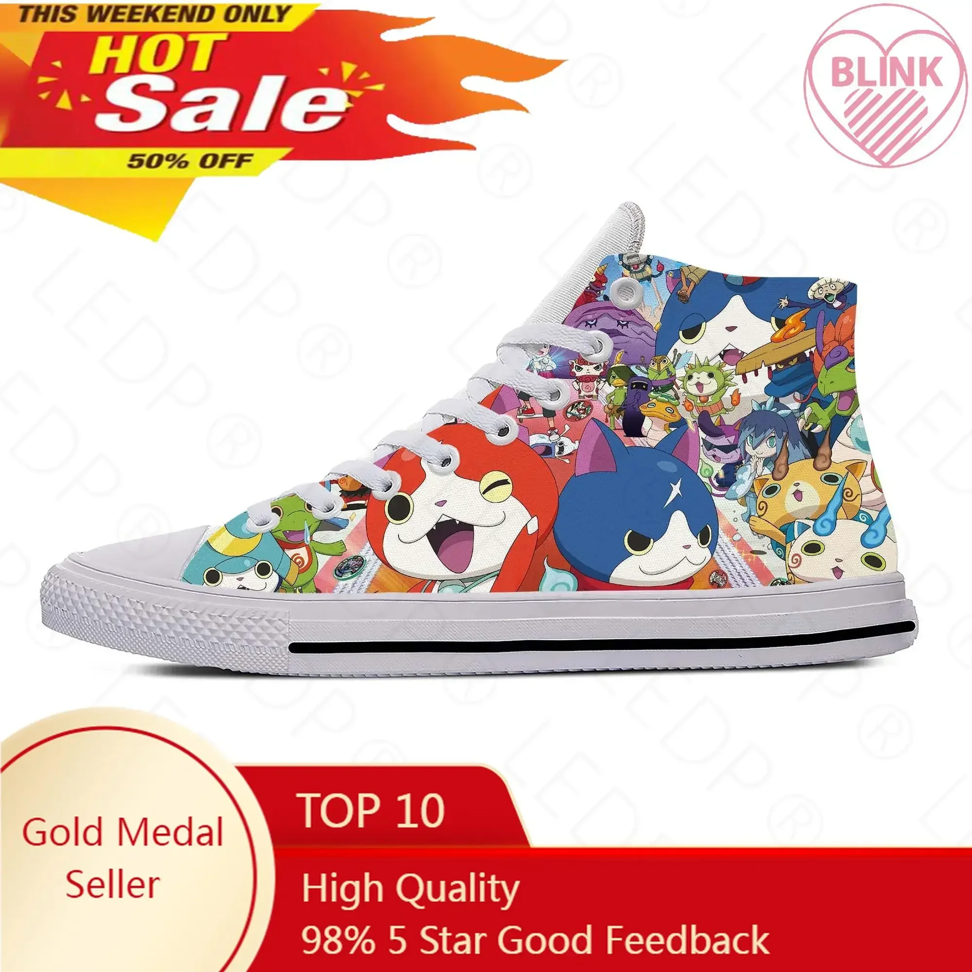 

Japanese Anime Cartoon Manga Game Yo Kai Watch Casual Cloth Shoes High Top Lightweight Breathable 3D Print Men Women Sneakers