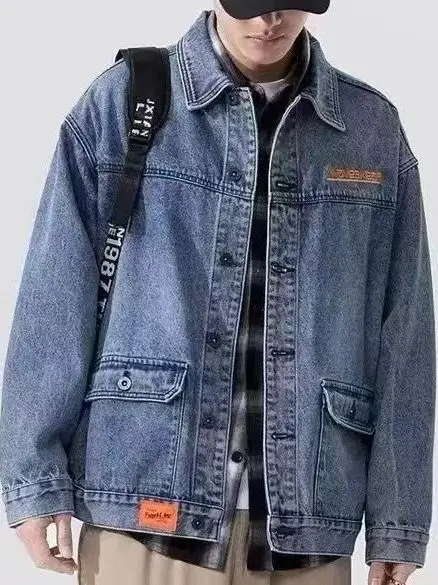 Men's Denim Jacket Multi-Pocket Outdoor Workwear Jacket Durable Dirty Resistant Large Size Outerwear Business Casual Style