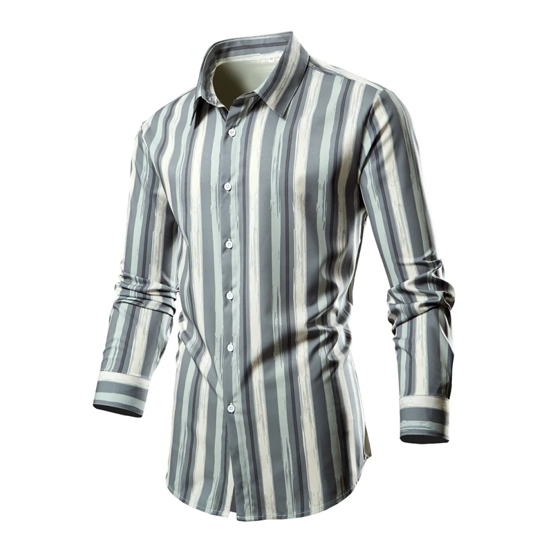 fashion men\'s striped shirt casual breathable long sleeve shirt soft and comfortable men\'s clothing oversized desig