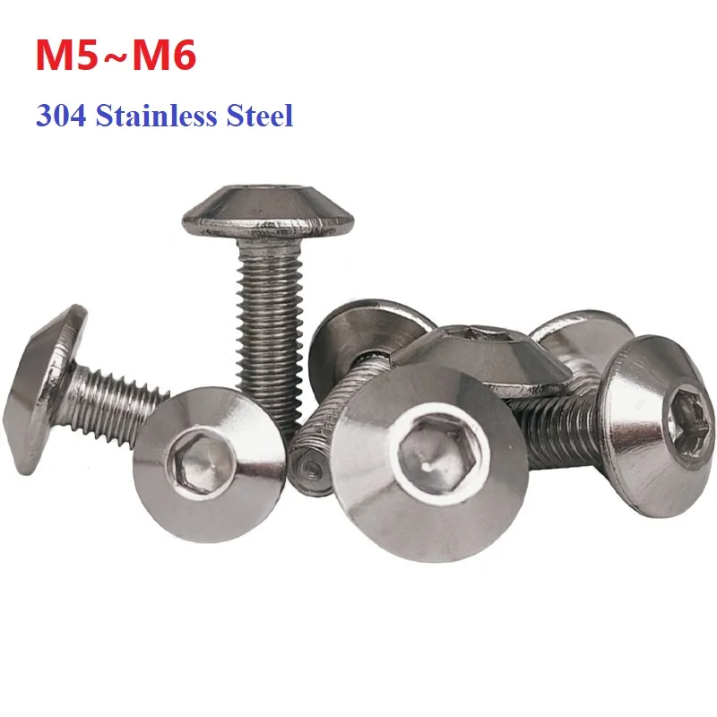 M5 M6 304 Stainless Steel Hex Socket Head Screws Mushroom Head Hexagon Socket Umbrella Type Head Bolt Screws