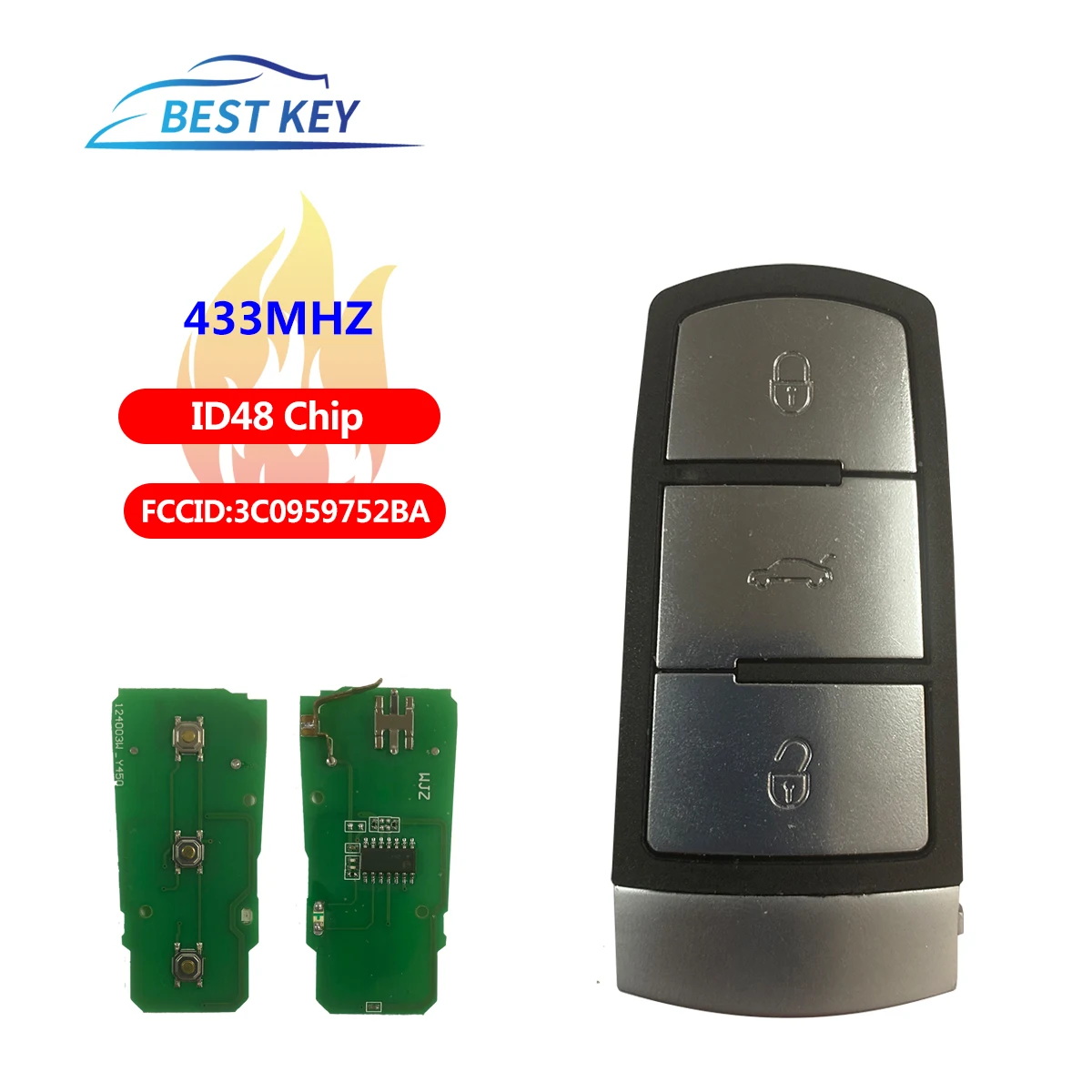 

BESTKEY Keyless Uncut Smart Remote Key Fob 433MHZ ID48 Chip For VolksWagen VW Passat B6 3C B7 Magotan CC Car Key 3C0959752BA 3BT