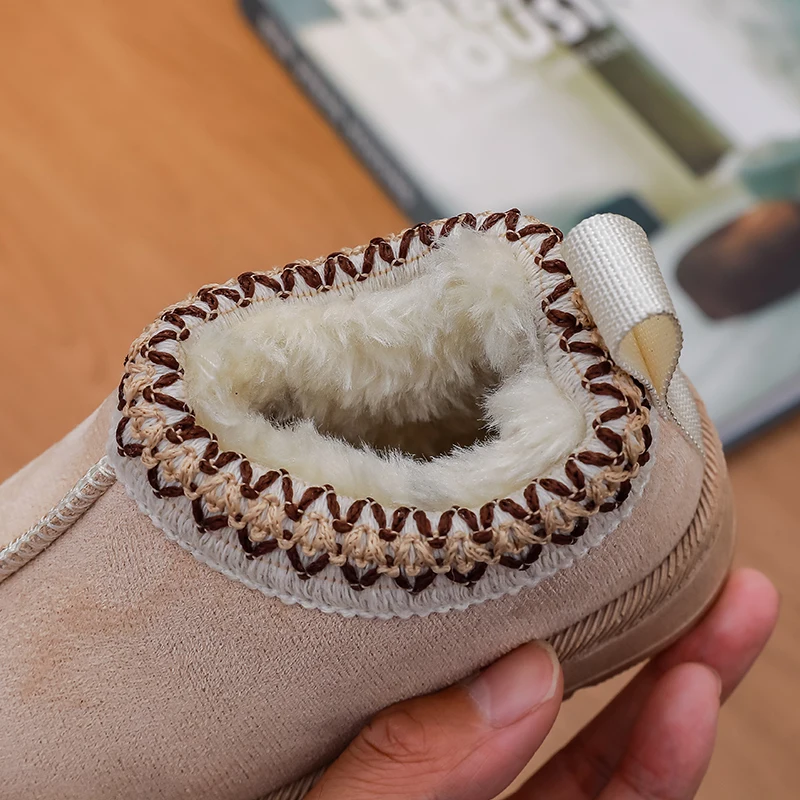 الشتاء الطفل أحذية الثلوج الدافئة الفتيات المنخفضة أعلى أحذية قطنية الفتيان الشتاء أحذية قصيرة مع الفراء داخل الأميرة الصغيرة الجلد المدبوغ الأحذية العلوية #4