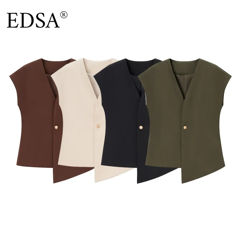 

EDSA женский однотонный жилет без рукавов на одной пуговице, винтажный жилет с v-образным вырезом, женские офисные женские жилеты