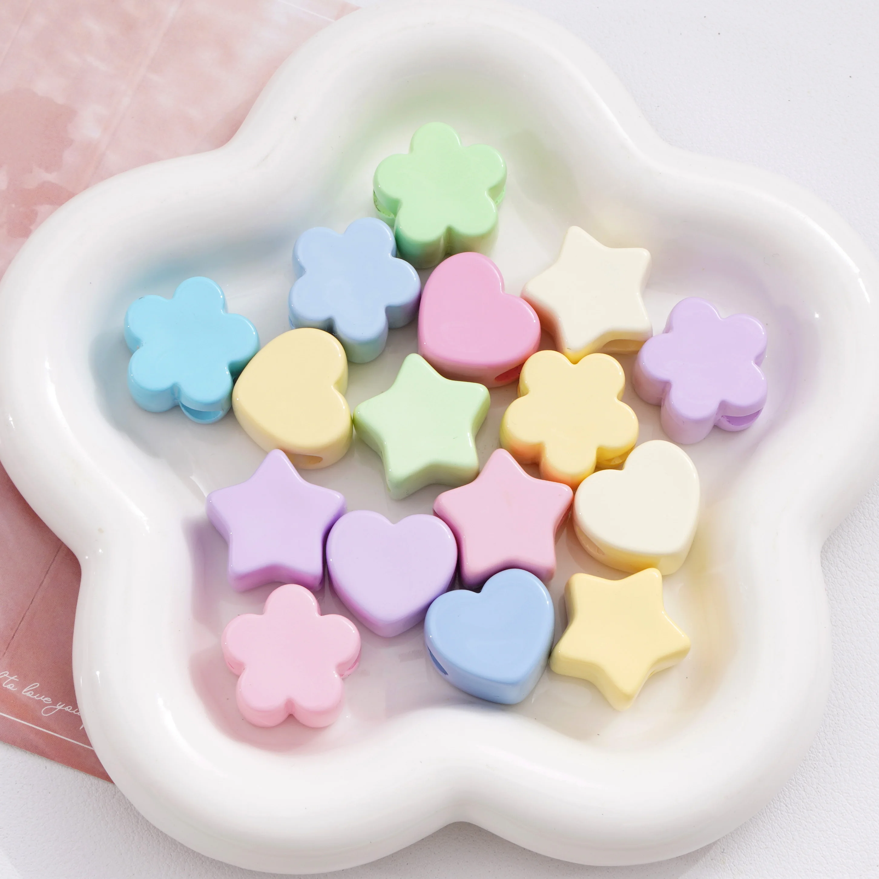 1/5pcs Large Hole Acrylic Beads Colorful Flowers Stars Love Heart Shape Loose Beads DIY Bracelet Phone Chain Jewelry Accessories