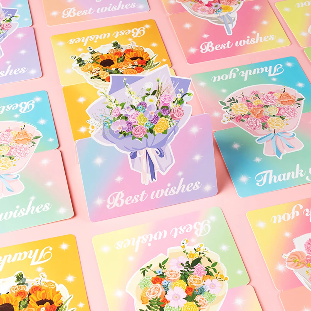 6 pcs 3D Flower Appreciation and Blessing Card English Appreciation Card Flower Shop Blessing Festival Card