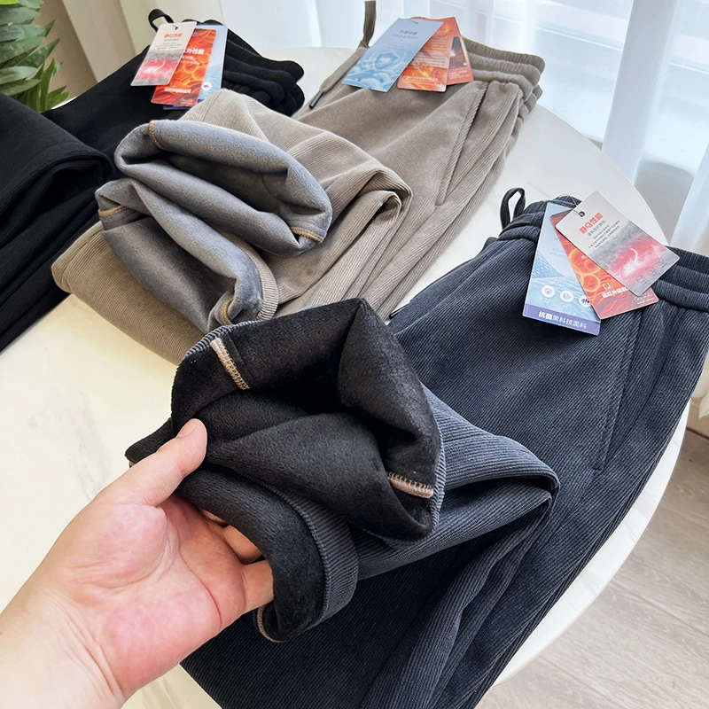 

Ультратонкие мягкие вельветовые брюки для мужчин, осенне-зимние, повседневные, широкие, свободного кроя, теплые, для отдыха