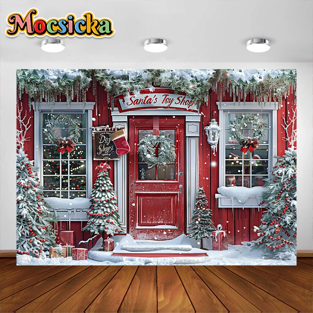 Mocsicka Photography Background Merry Christmas Santa\'s Workshop Backdrop Party Decoration Kids Family Portrait Photo Studio