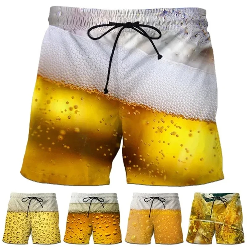 Pantalones cortos de cerveza para hombre, 3D Bañador con estampado, bañadores de playa, deportivos, para gimnasio, 2023