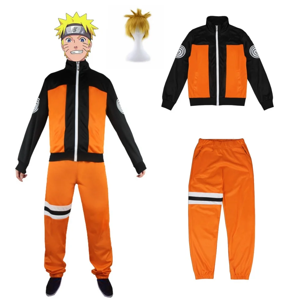 

Anime Cosplay Uniform Fancy Uzumaki Akatsuki Jacket Pants Suit Kunai Halloween Costume Adult Kids Clothes Sets Wig