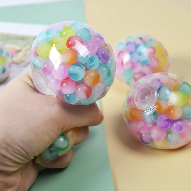 TPR Rainbow Bead Grape Squeeze Stress Ball Soft Pinch Decompression Fidget Toy Anti Anxiety Stress Relief Sensory Plaything