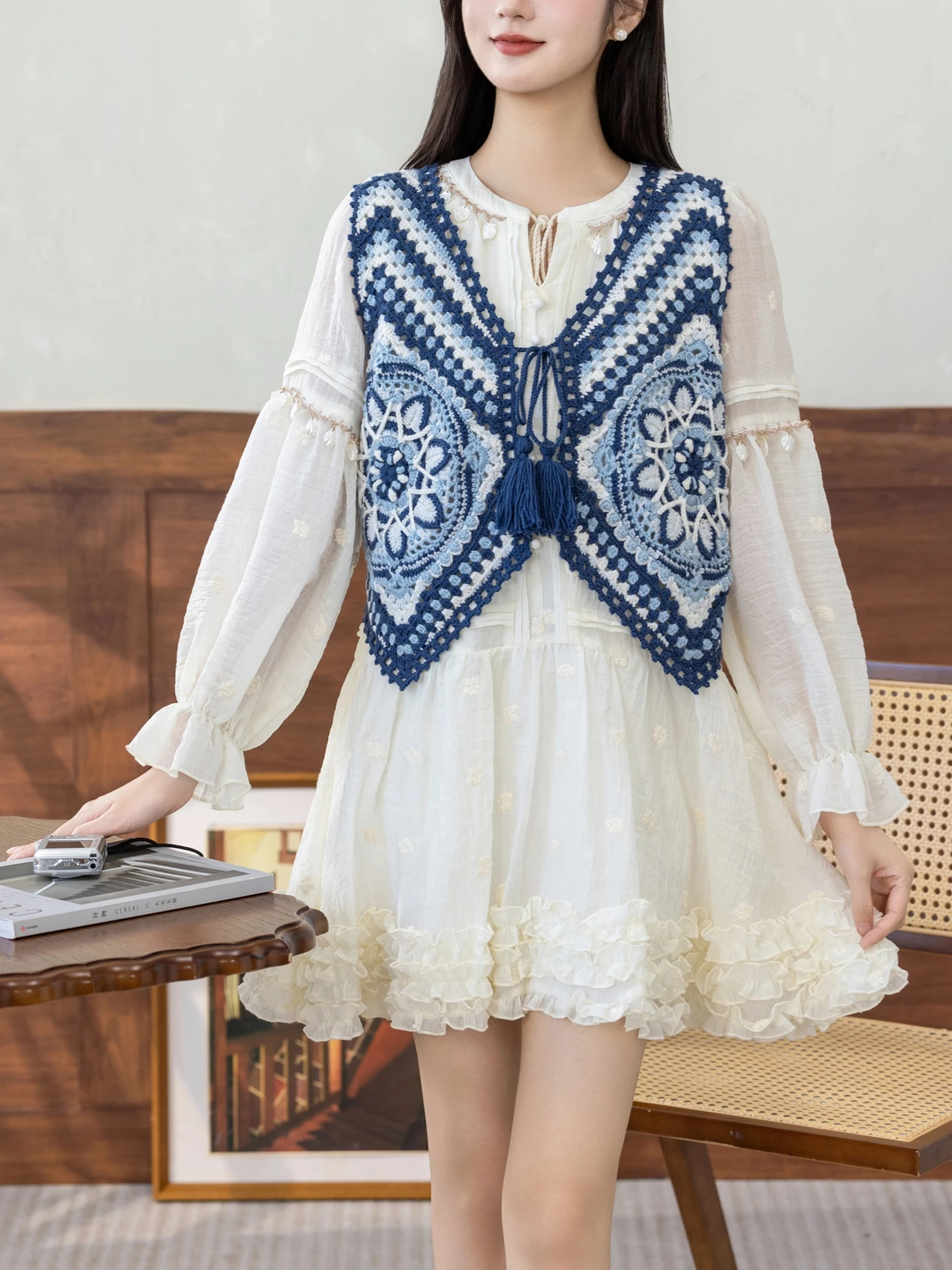 

Blue Dye Patchwork Sweater DIY Hook Needle Wool Yarn Material Kit Hand Knitting Wool Ball for Autumn Fashion Accessories