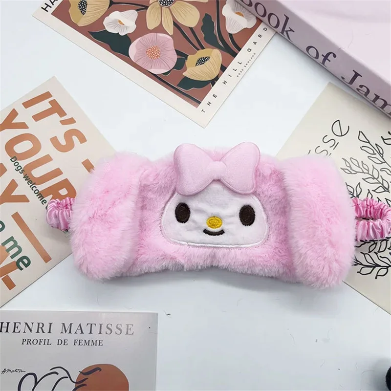 Kawaii Sanrio Eye Masks Plush Cartoon Hello Kitty Melody Kuromi Sleep Eye Mask Soft Cute Eye Mask Girl Travel Sleep Eyes Band