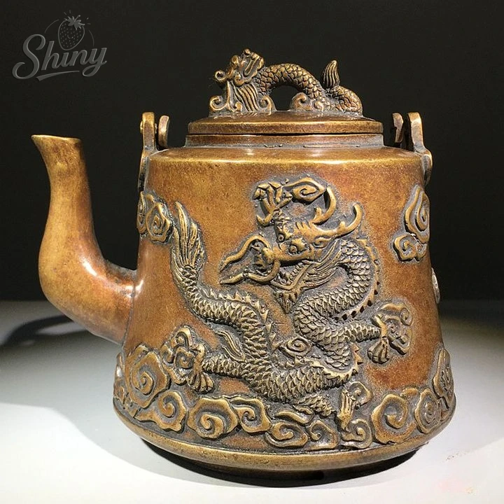 Antique Dragon Teapot Made during the Xuande reign of the Ming Dynasty Double-Dragon Brass Handle Teapot Home Decor Piece