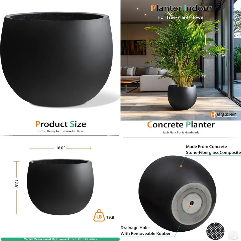 

Большой открытый домашний высокий бетонный горшок для деревьев и цветов, черный, 16-дюймовый