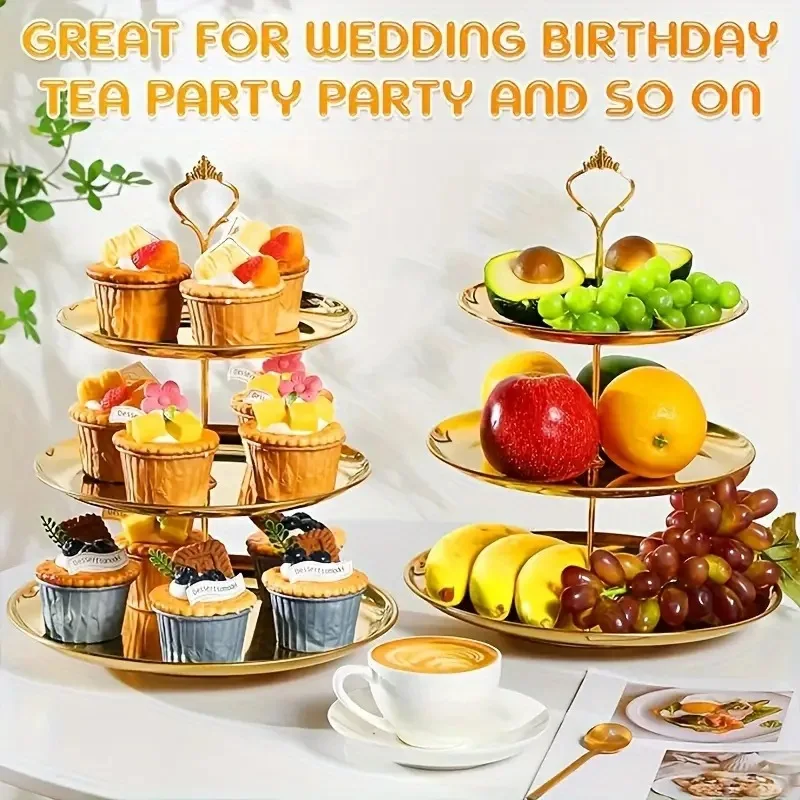 

Stainless Steel Multi-Tier Cake Stand, Innovative Afternoon Tea Tray, Sweet Display Shelf, Fruit Platter, Decoration for Show