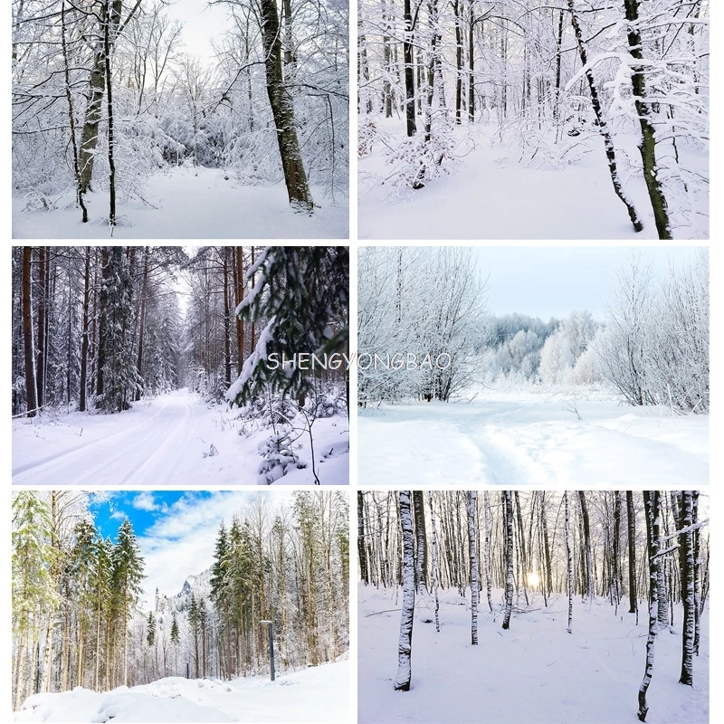 

Winter Forest Snowcovered Road Photography Backdrops Blurred Landscape Snowflakes Road Spruce Trees Photo Background XD-02