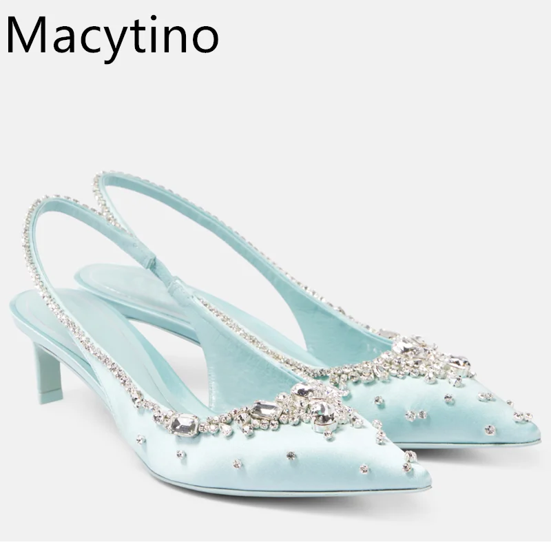 

2025 Summer New Rhinestone Chain Fashion Toe Sandals Pointed Toe Stiletto Pumps High Heels Wedding shoes