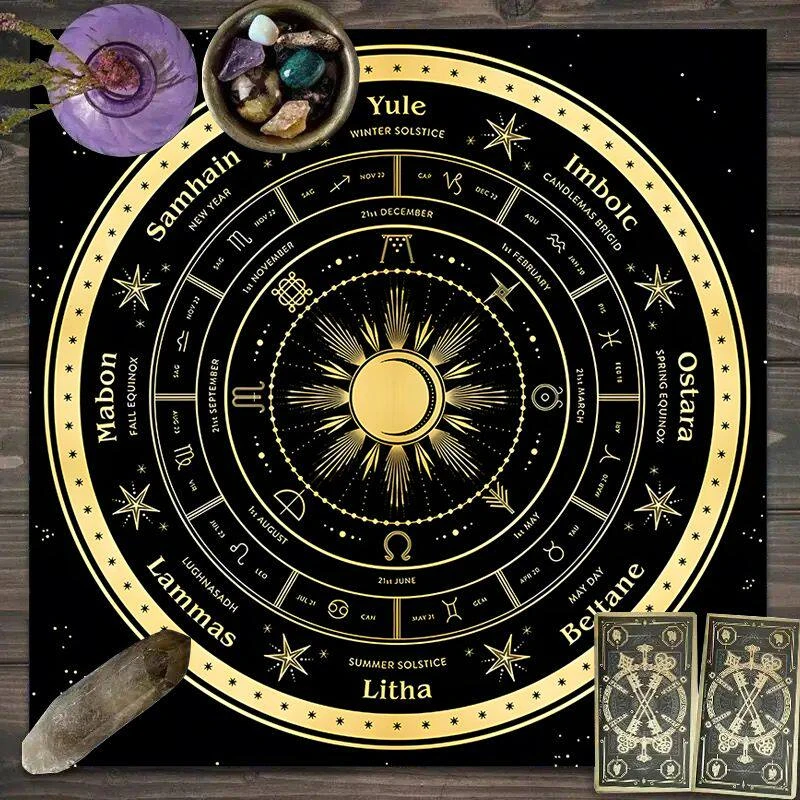 VIKAMA Pentagram & Wheel of the Year Tarot Tablecloth, 6 Assorted Designs, Divination Decor Witchcraft Wicca