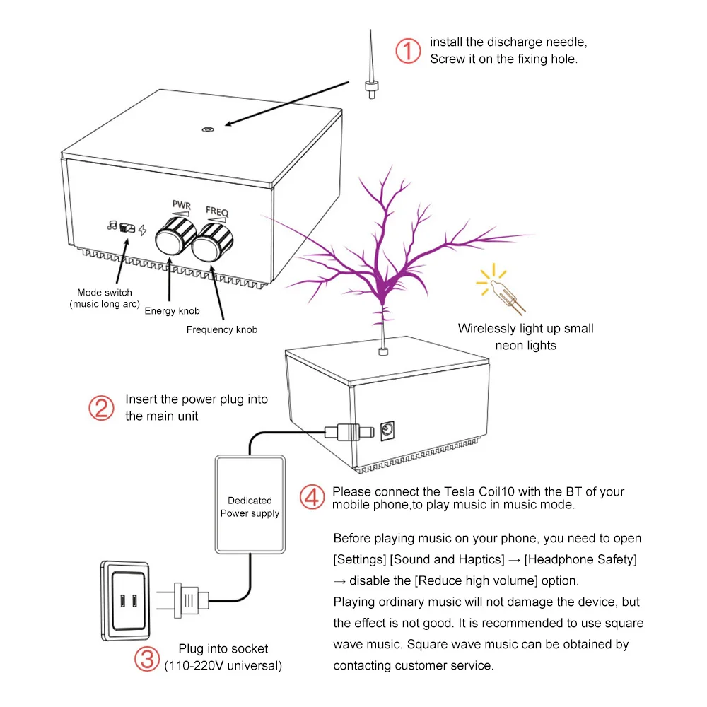 Multi-Function Tesla Music Tesla Coil Speaker, Wireless Transmission Lighting, Science and Education Experimental Products