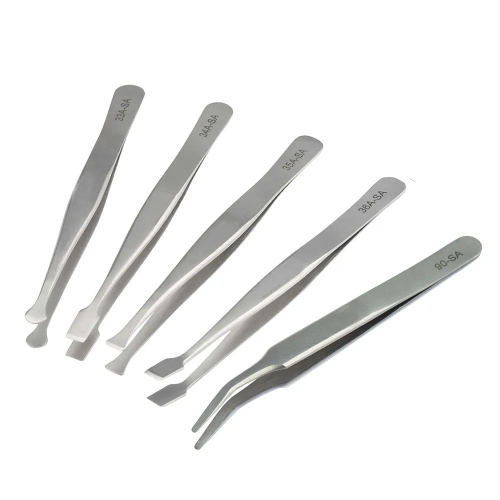 Stainless Steel Precision Stamp Tweezers Round Flat Mouth Warped Head Short Curved Clip Philatelic Tool Shovel-Shaped Paper Clip