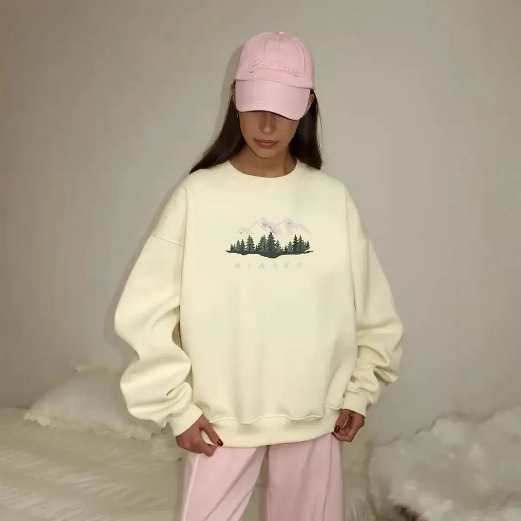 Snow Mountain Alaska Letter Print Long Sleeve Sweatshirt Women  Autumn Pullover Streetwear O Neck Casual 2026 Sudadera Hoodies