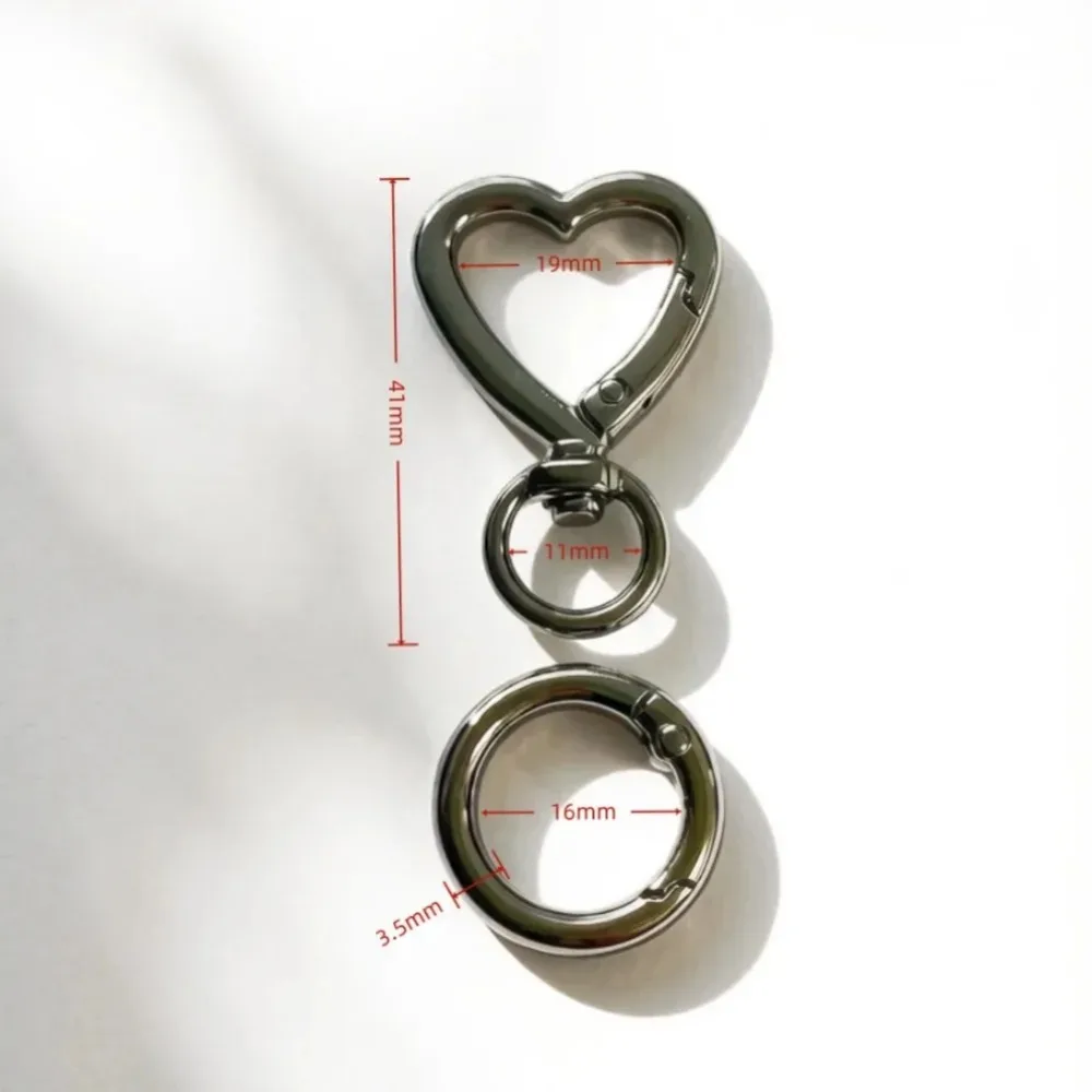 2/5/10/30/50 Sets Heart-Shaped Snap Keychain Clips with Round Spring O Rings for Lanyards DIY Crafts Keychains Attachments