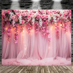 Pink floral background cloth, floral photography background, cake and dessert table decoration, wedding and birthday background