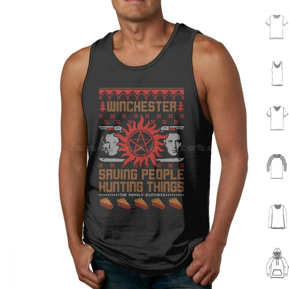 Christmas With The Winchesters Tank Tops Print Cotton Dean Sam Winchester Impala Demon Hunter Ghosts Castiel Crowley