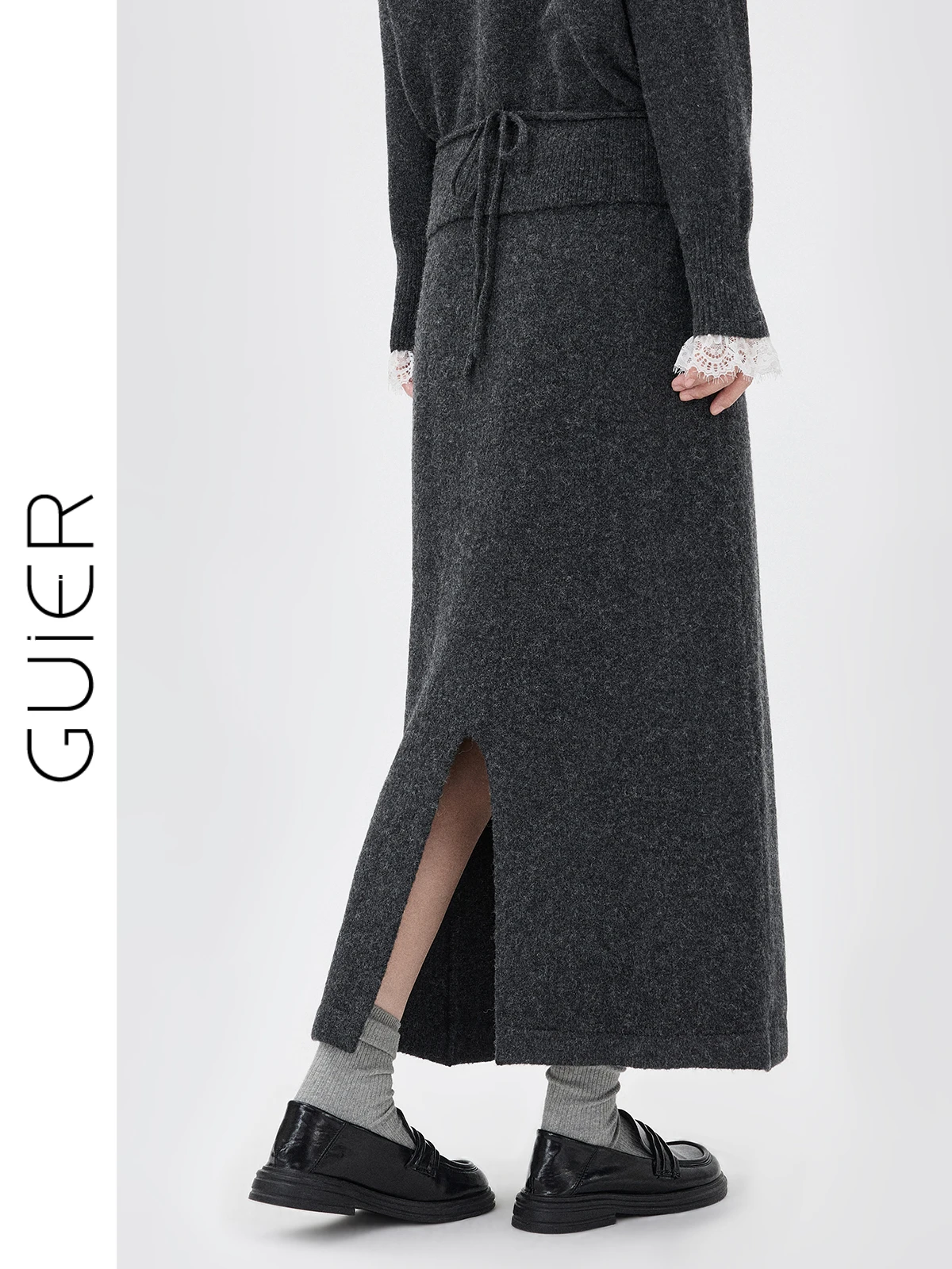 

Женская вязаная юбка-трапеция Guier с высокой талией, зимняя коллекция 2025, новая, стройнящая, драпированная, в пол