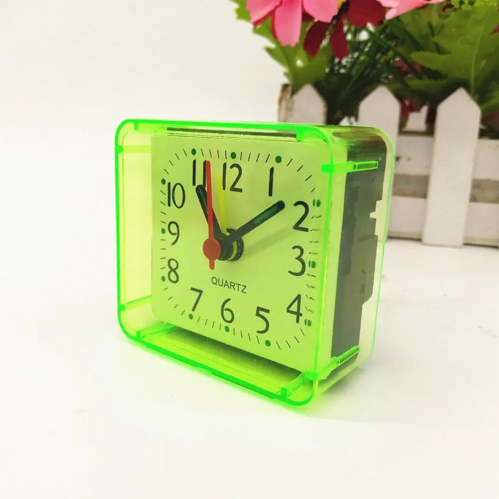 Small Alarm Clock Mute Square Alarm Clock Candy Color Stably Stand Mini Table Clock Transparent Square Bedside