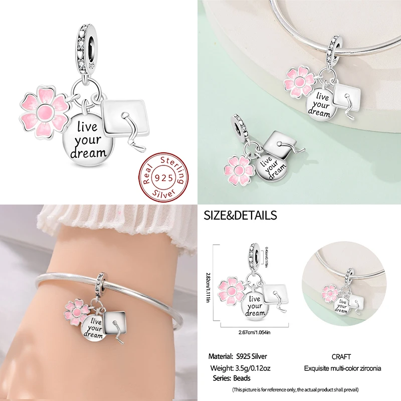 New 925 sterling silver three-piece graduation set with pendant beads, suitable as an original women's bracelet, gift, DIY exqui