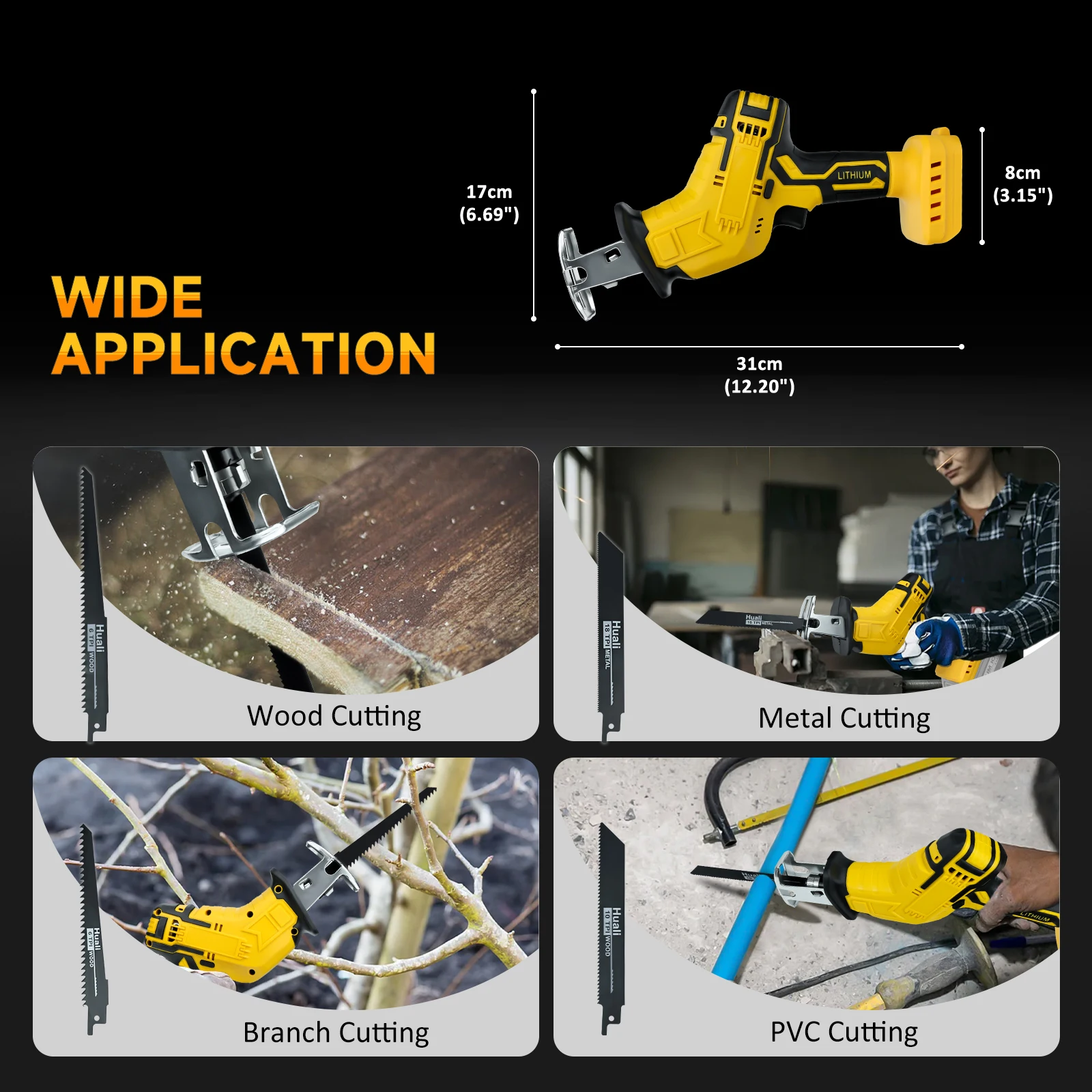 

Electric Reciprocating Saw 3000SPM Cordless Cutter Tool Plastic Wood PVC Pipe Cutting Adjustable Speed For Dewalt 20V Battery