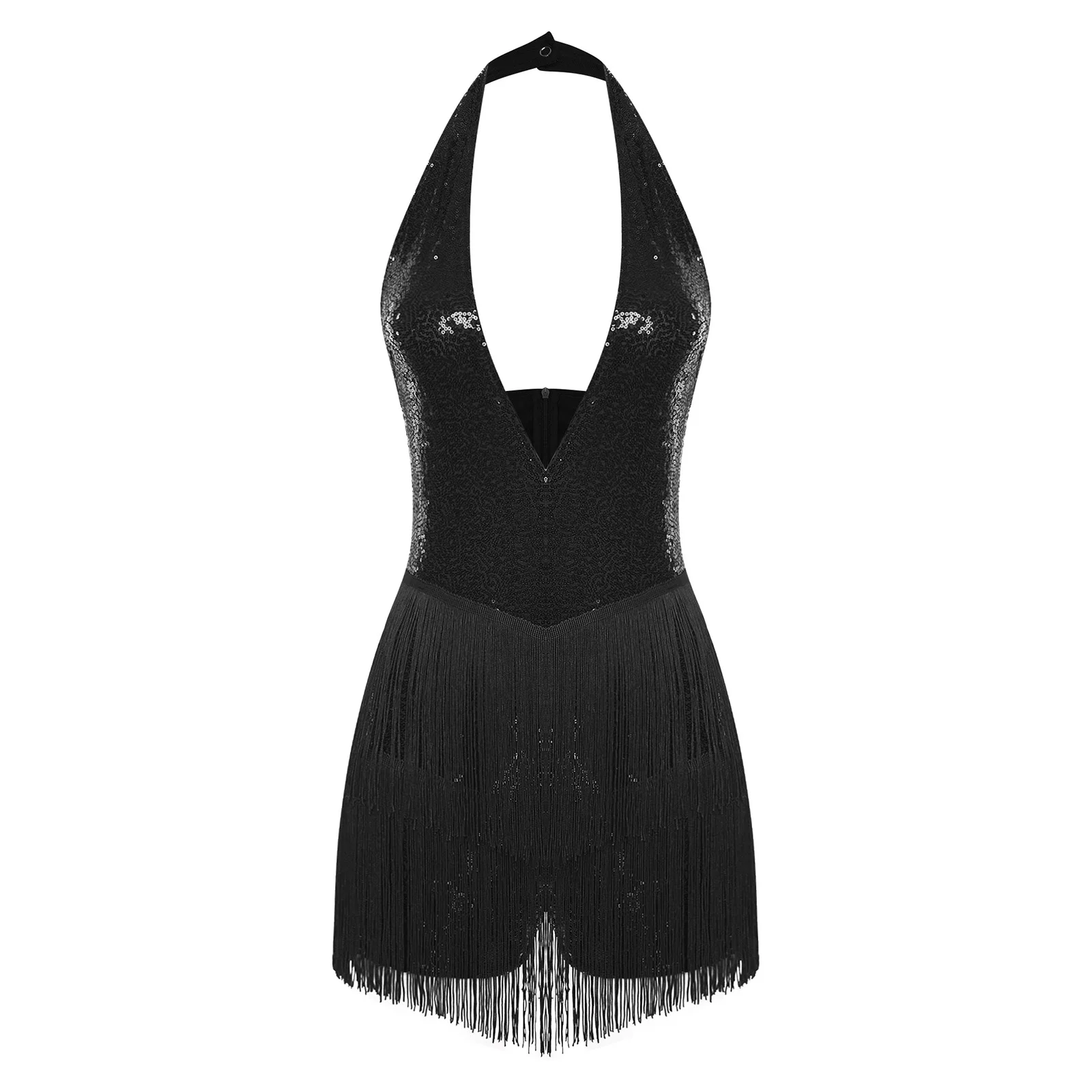 

Adult Women Latin Cha-cha Stage Dance Performance Dress Backless Tassel Shiny Dress for Party Disco Rumba Latin Dance Outfits