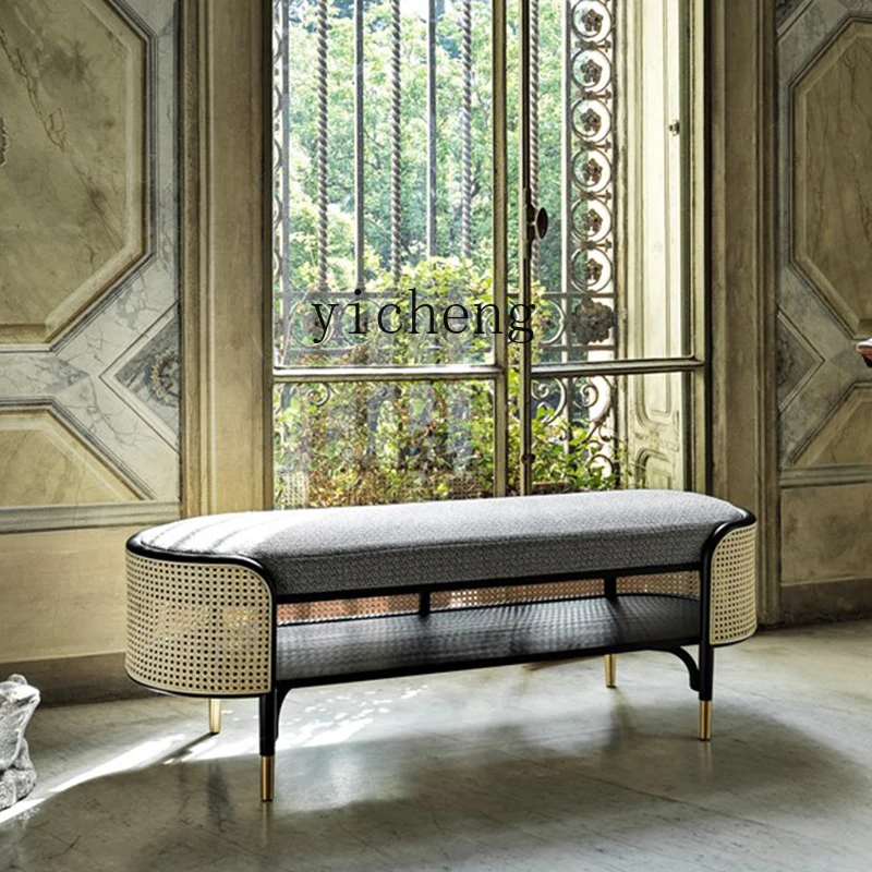 HYS- bedroom rectangular home test shoe stool rattan bedside bench B & B solid wood sofa stool