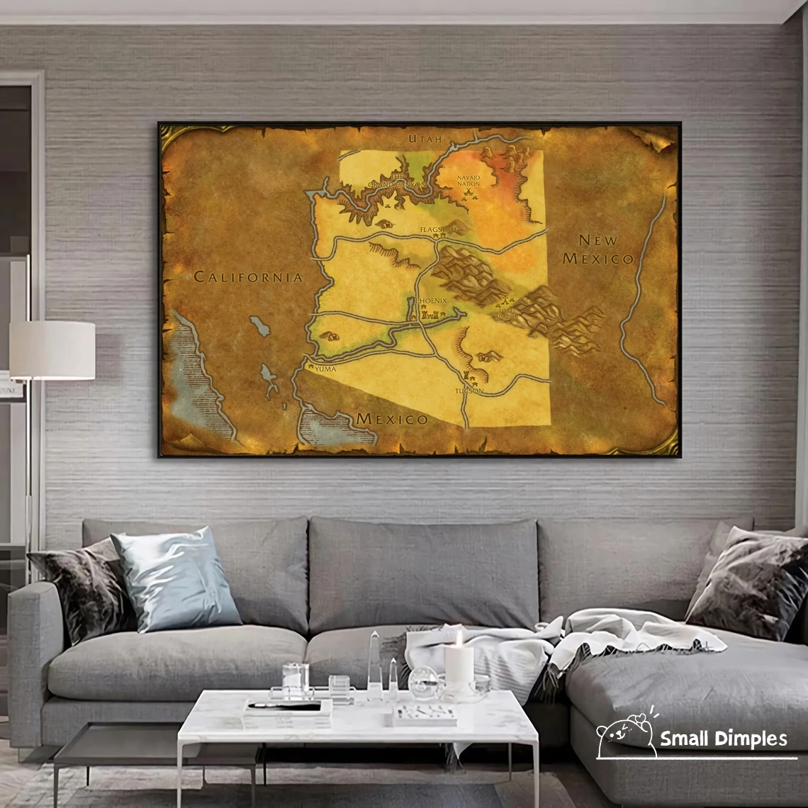 Arizona - World Of Warcraft Style Map Game Poster Canvas Art Print Home Decoration Wall Painting ( No Frame )