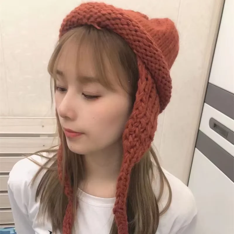 قبعات الموضة الجديدة، البلوزات، الألوان النقية، قبعات الصوف المحبوكة، الخريف الشتاء، القمصان، آذان دافئة الفتاة الصغيرة، التقاط الصور #3